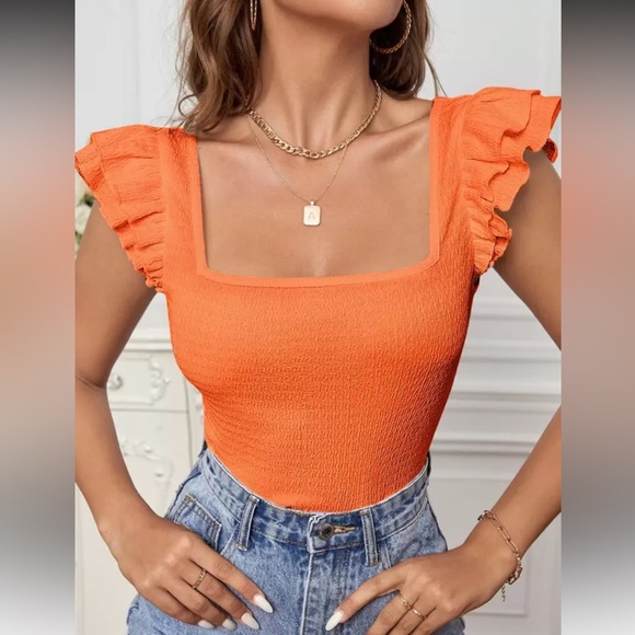 Orange Ruffle Sleeve Top